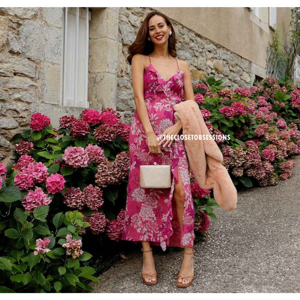 Zara NWT Pink Floral Strappy V Neck Side Slit Midi Slip Dress L XL - Picture 12 of 16